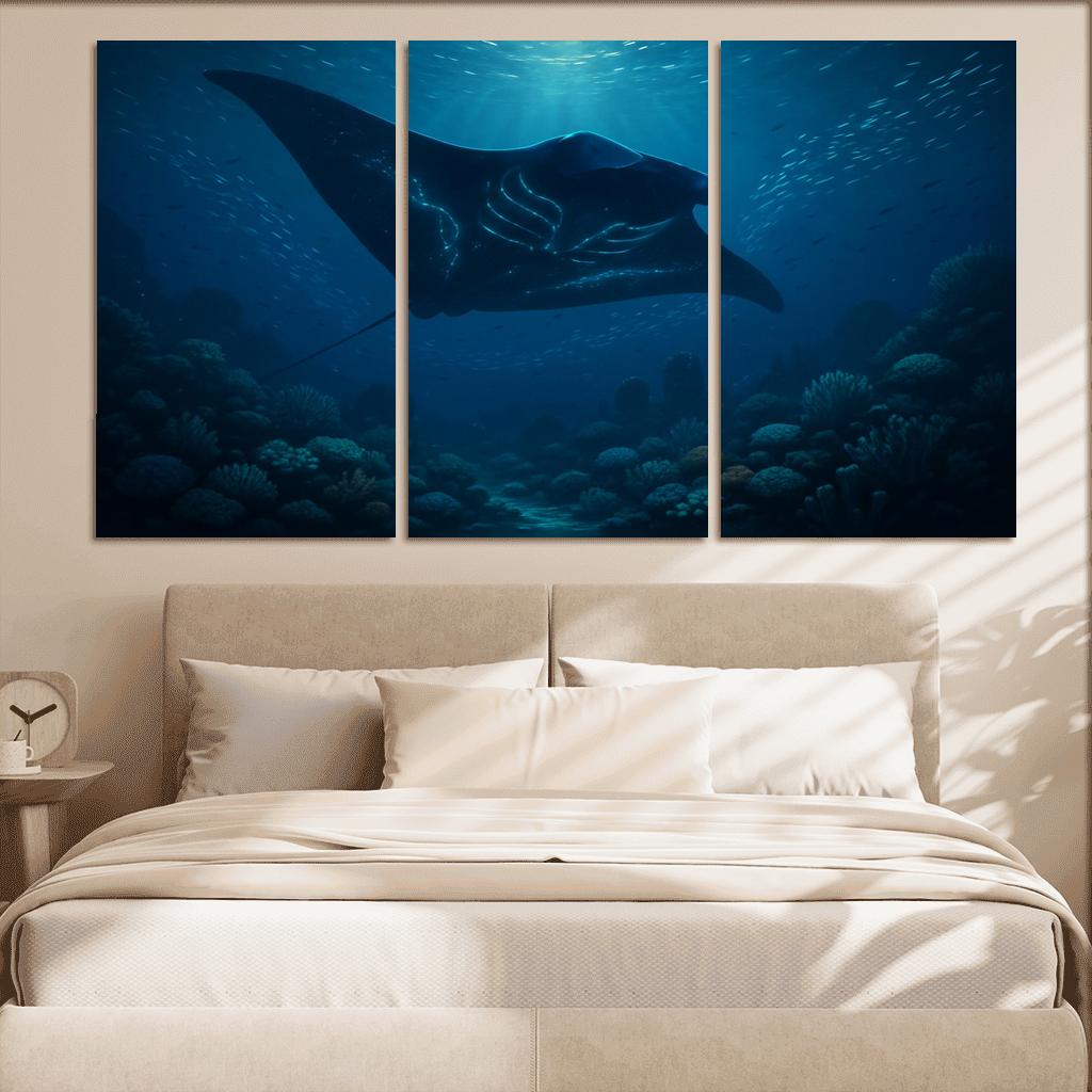 Bioluminescent Manta Ray Over Coral Reef canvas paintings frame