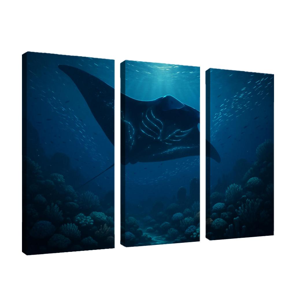 Bioluminescent Manta Ray Over Coral Reef canvas paintings frame