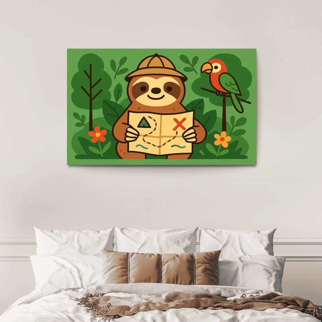 Jungle Explorer Sloth With Map premium artwork frames
