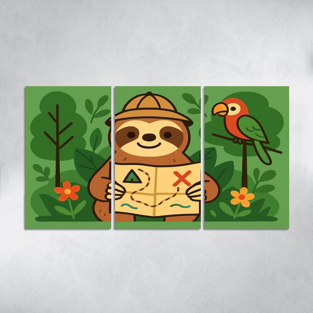 Jungle Explorer Sloth With Map premium artwork frames