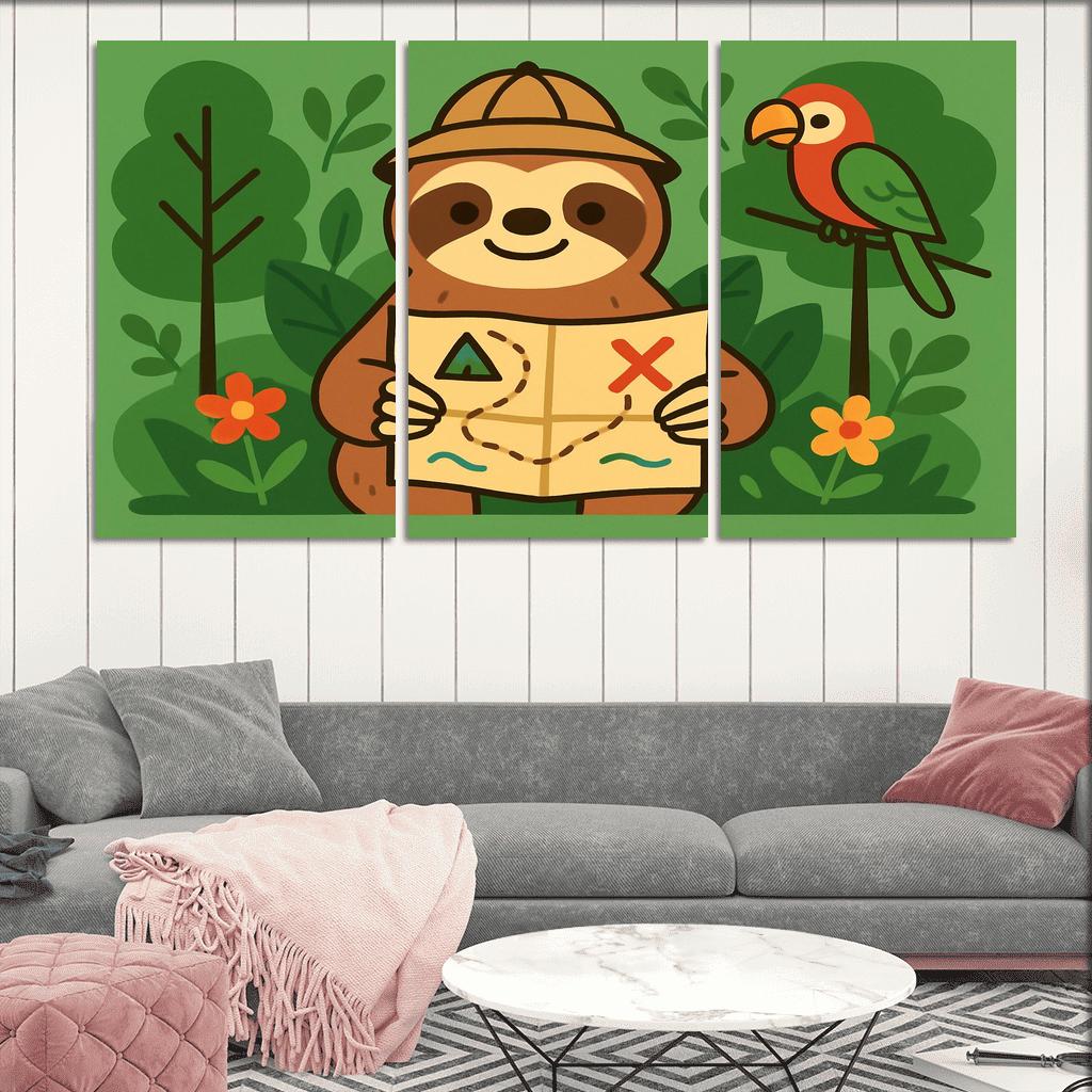 Jungle Explorer Sloth With Map premium artwork frames