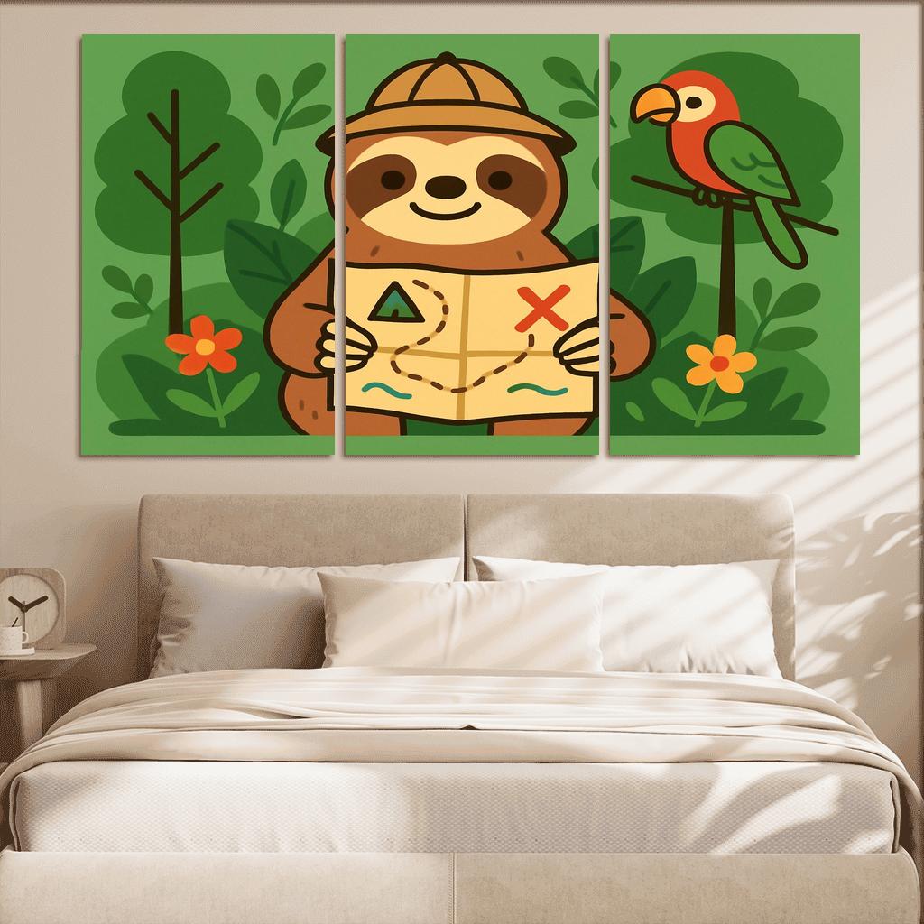 Jungle Explorer Sloth With Map premium artwork frames