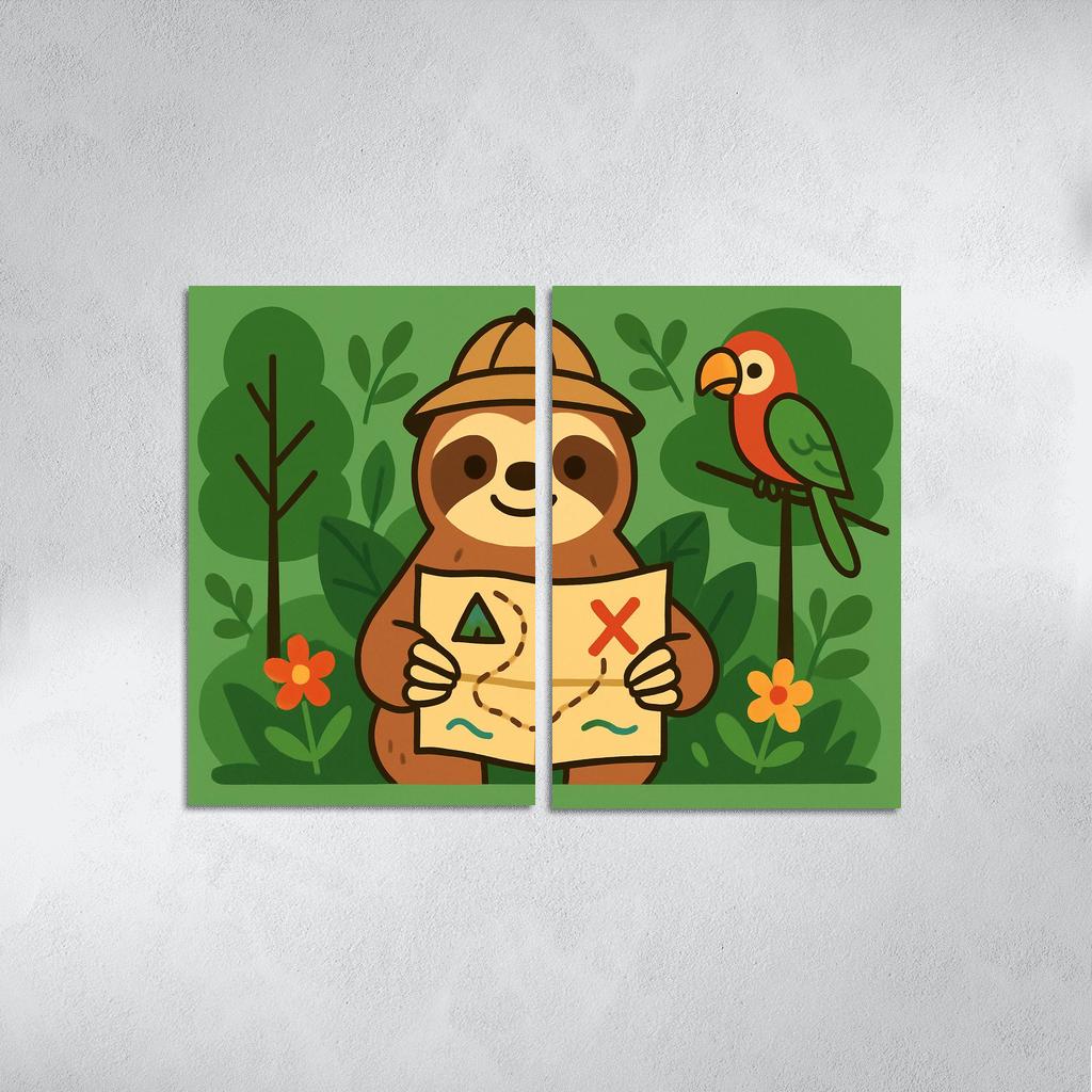 Jungle Explorer Sloth With Map premium artwork frames
