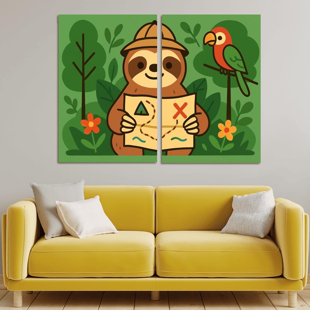 Jungle Explorer Sloth With Map premium artwork frames