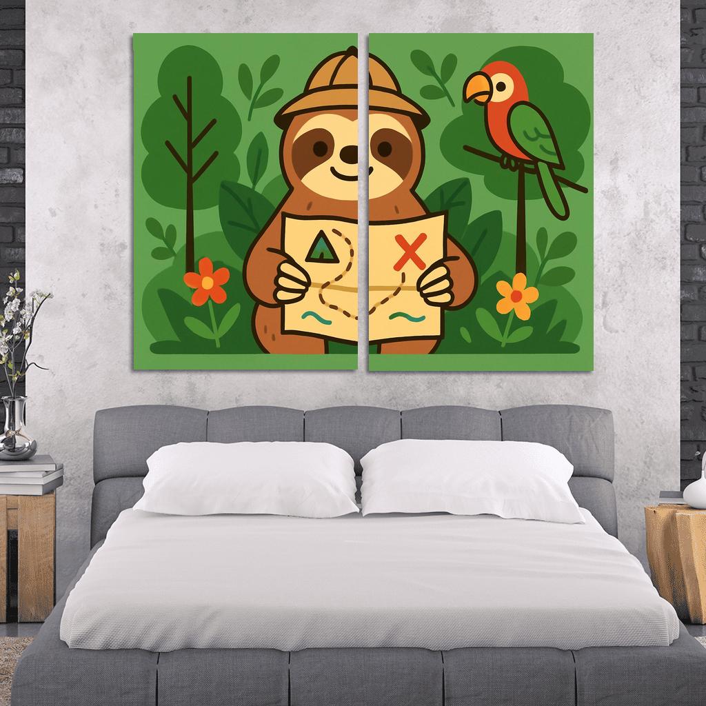 Jungle Explorer Sloth With Map premium artwork frames