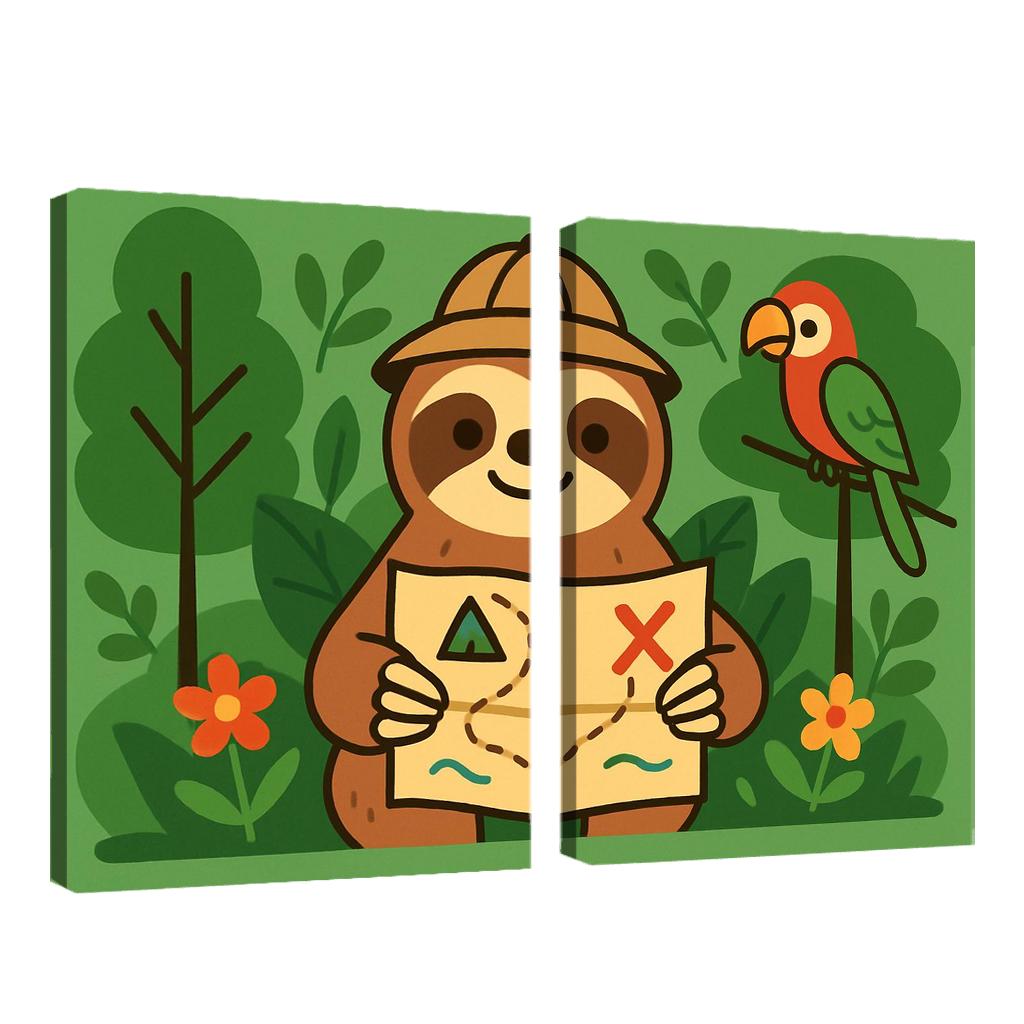 Jungle Explorer Sloth With Map premium artwork frames