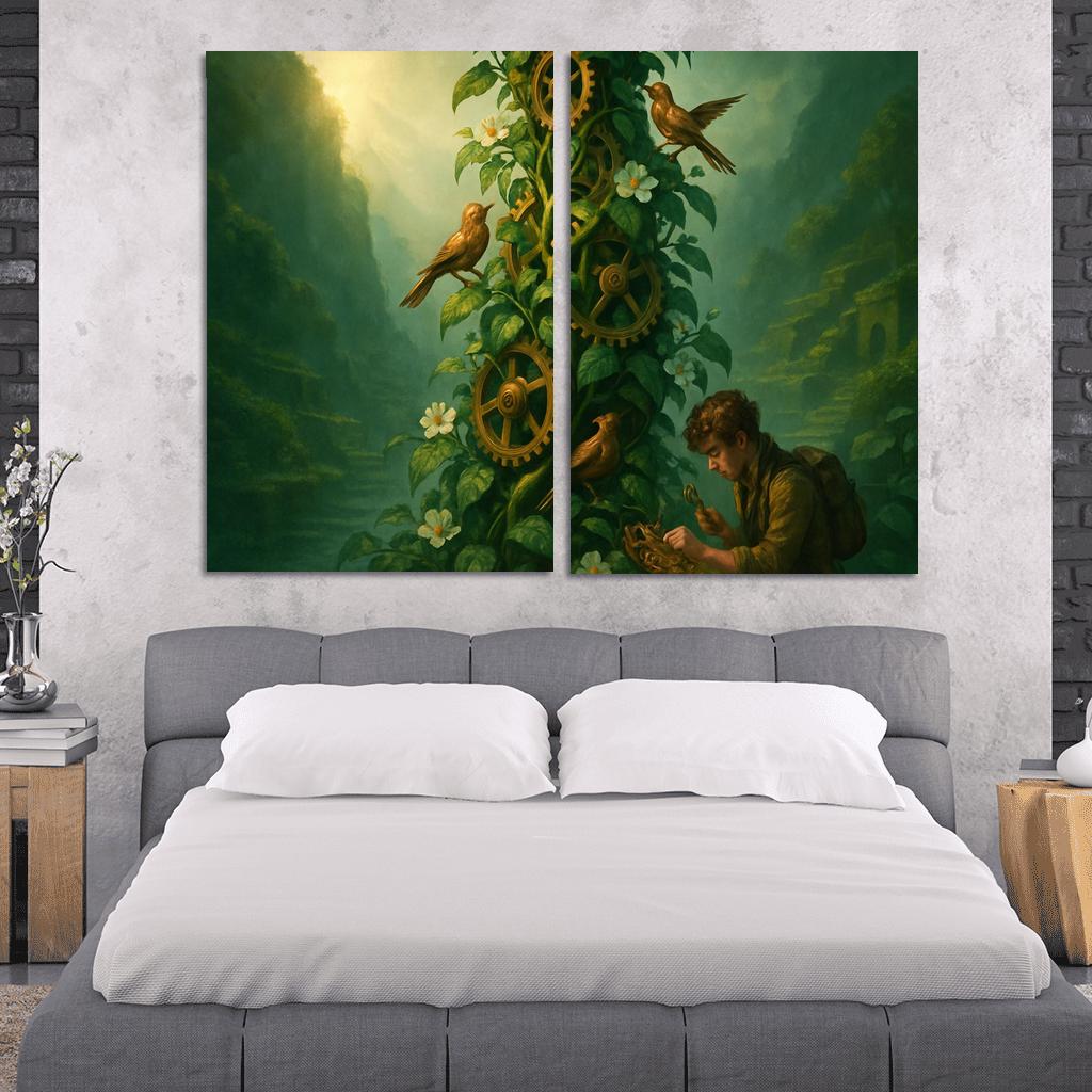 The Verdant Clockwork Spire canvas paintings frame