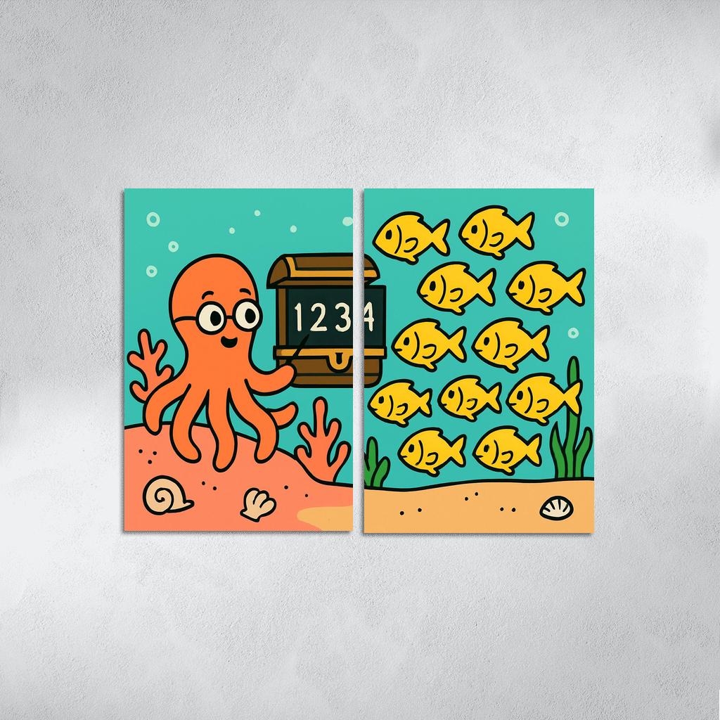 Coral Classroom With Counting Fish wall decor