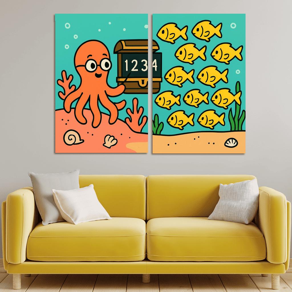 Coral Classroom With Counting Fish wall decor