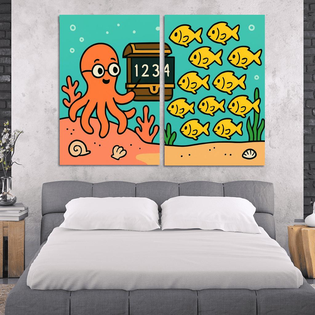 Coral Classroom With Counting Fish wall decor