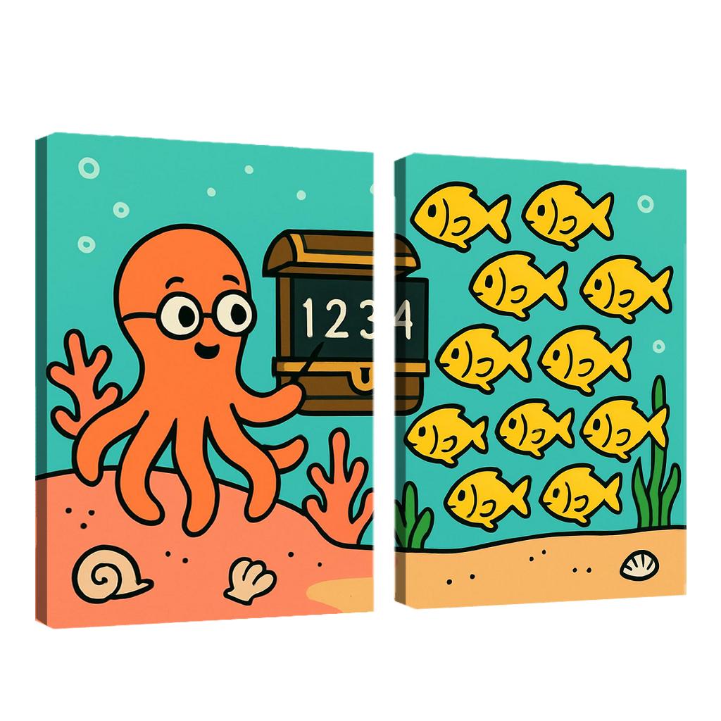 Coral Classroom With Counting Fish wall decor