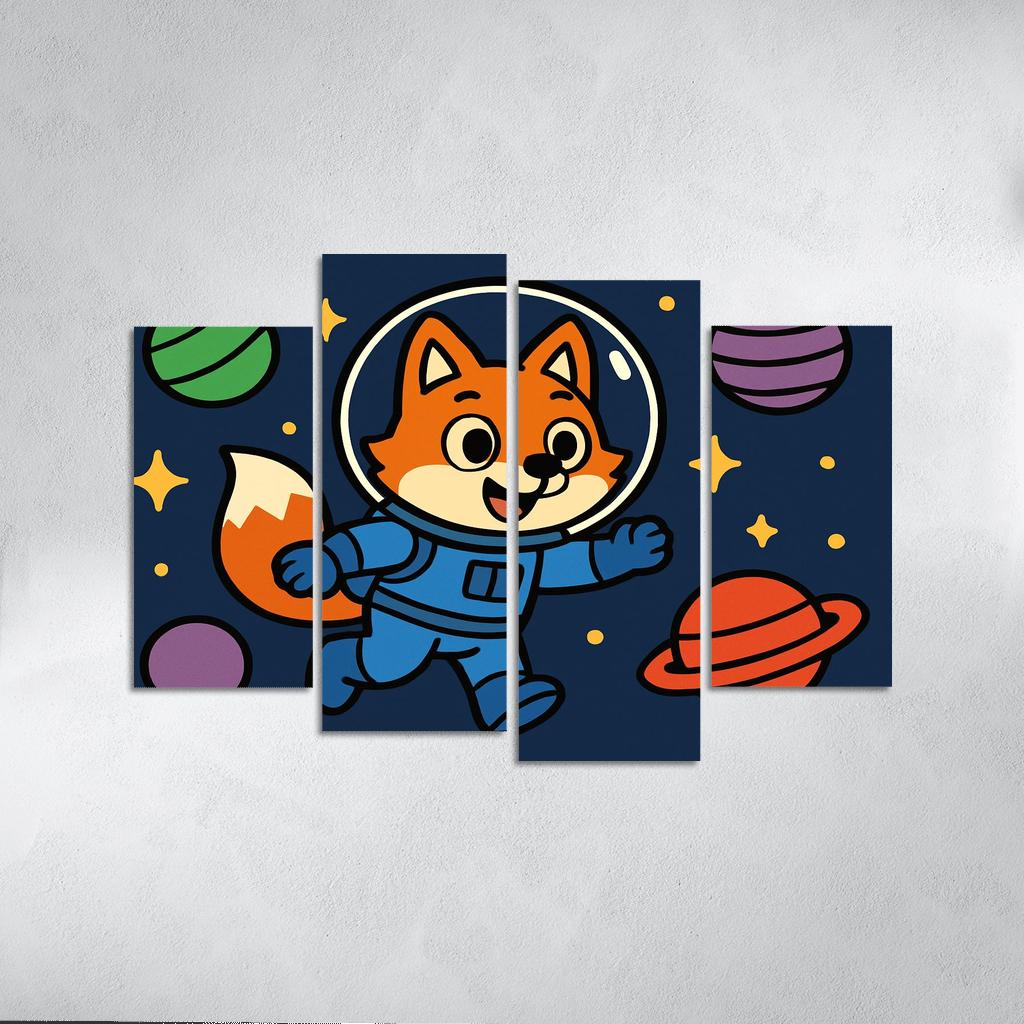 Curious Space Explorer Fox multi-panel paintings