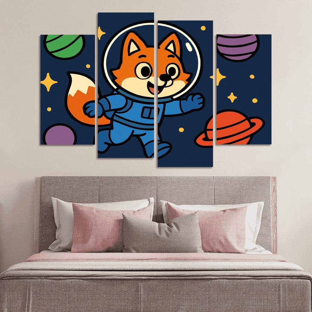 Curious Space Explorer Fox multi-panel paintings