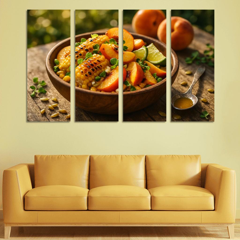 Smoky Peach And Charred Corn Salad With Honey Lime Drizzle canvas paintings frame