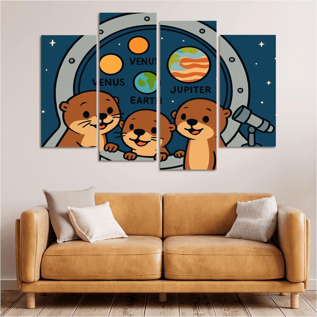 Stargazing Space Otters canvas paintings frame