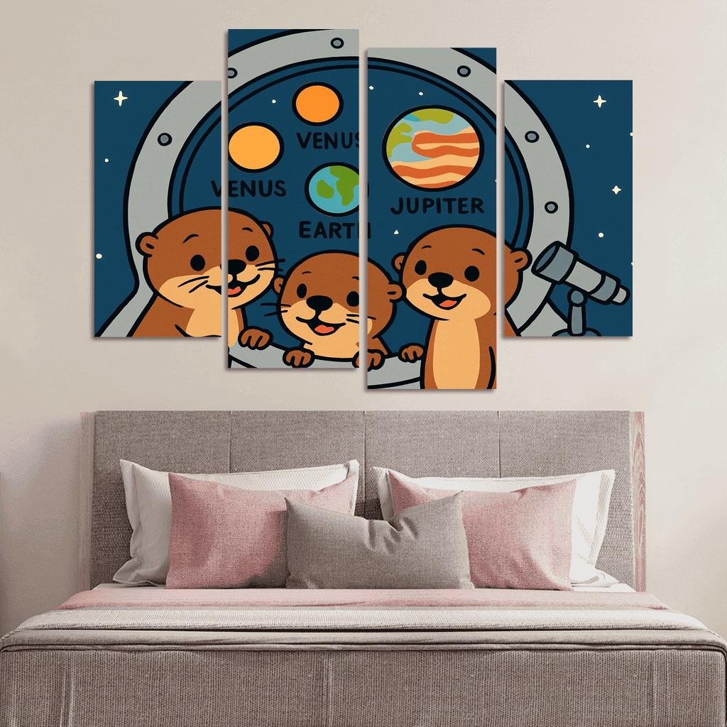 Stargazing Space Otters canvas paintings frame