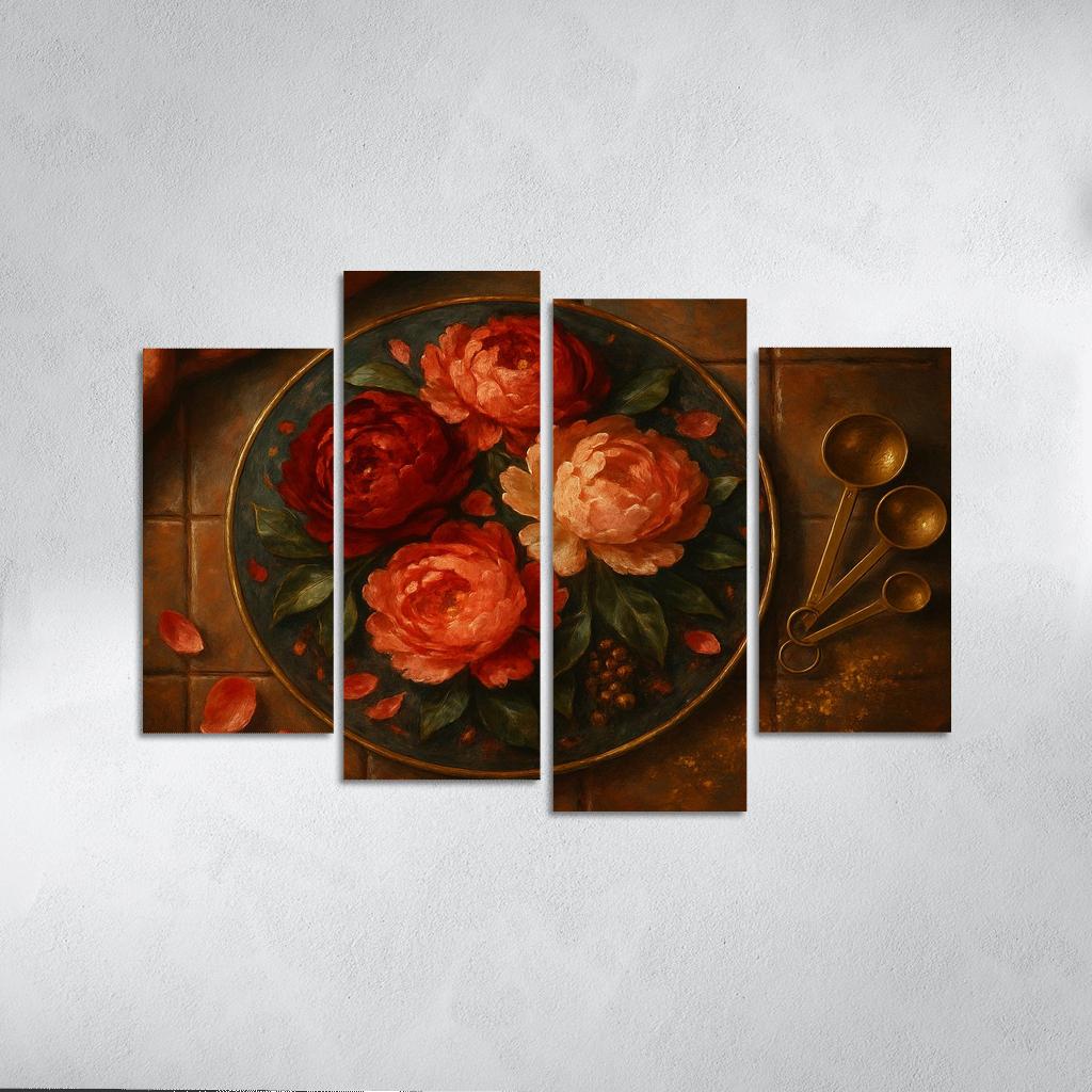 Ember Peony Mosaic multi-panel paintings
