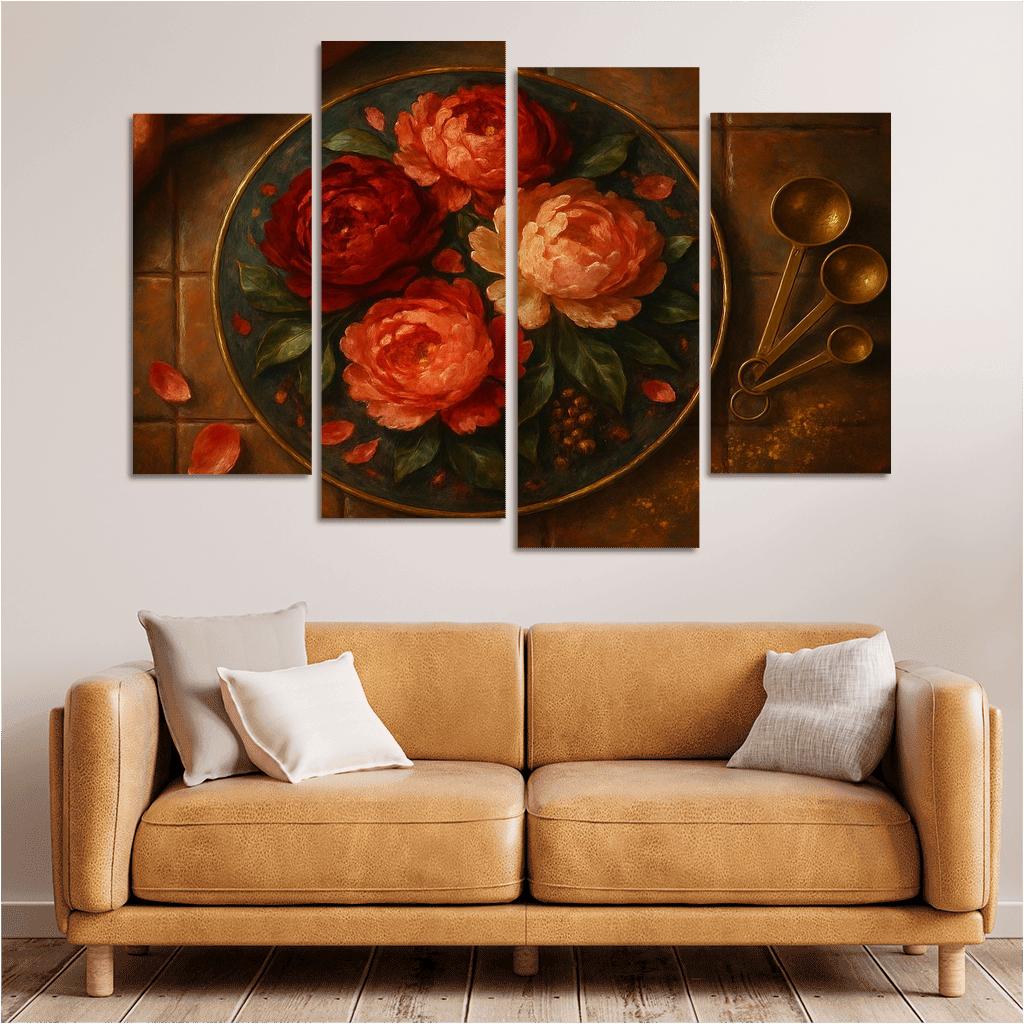 Ember Peony Mosaic multi-panel paintings