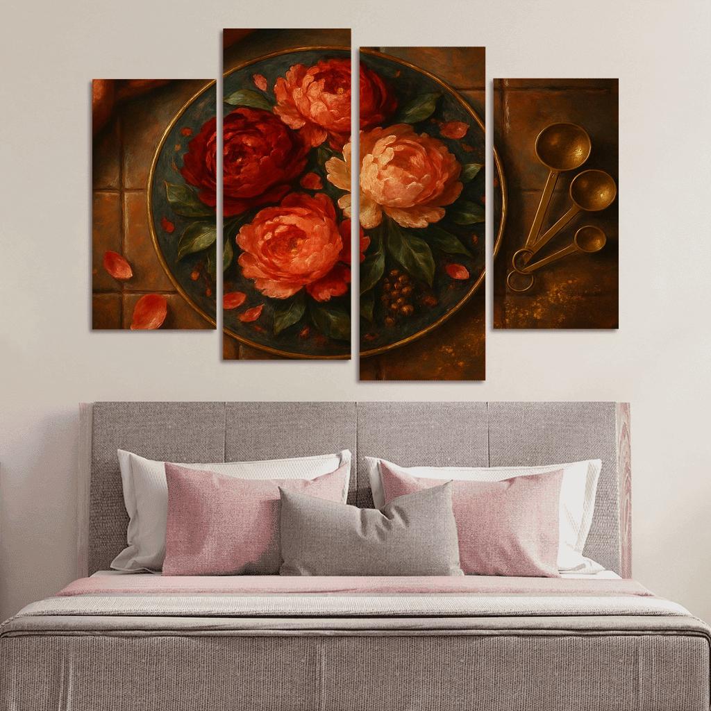 Ember Peony Mosaic multi-panel paintings
