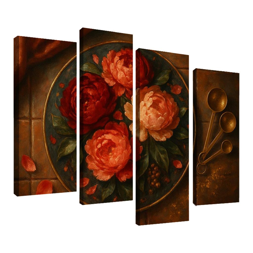 Ember Peony Mosaic multi-panel paintings