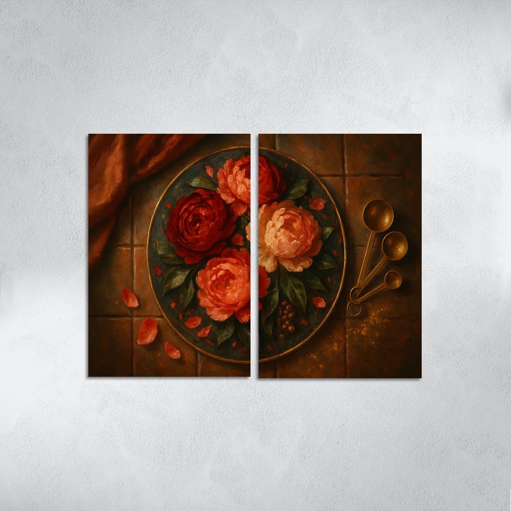 Ember Peony Mosaic multi-panel paintings