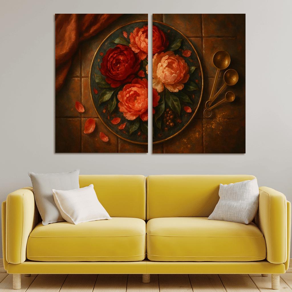 Ember Peony Mosaic multi-panel paintings