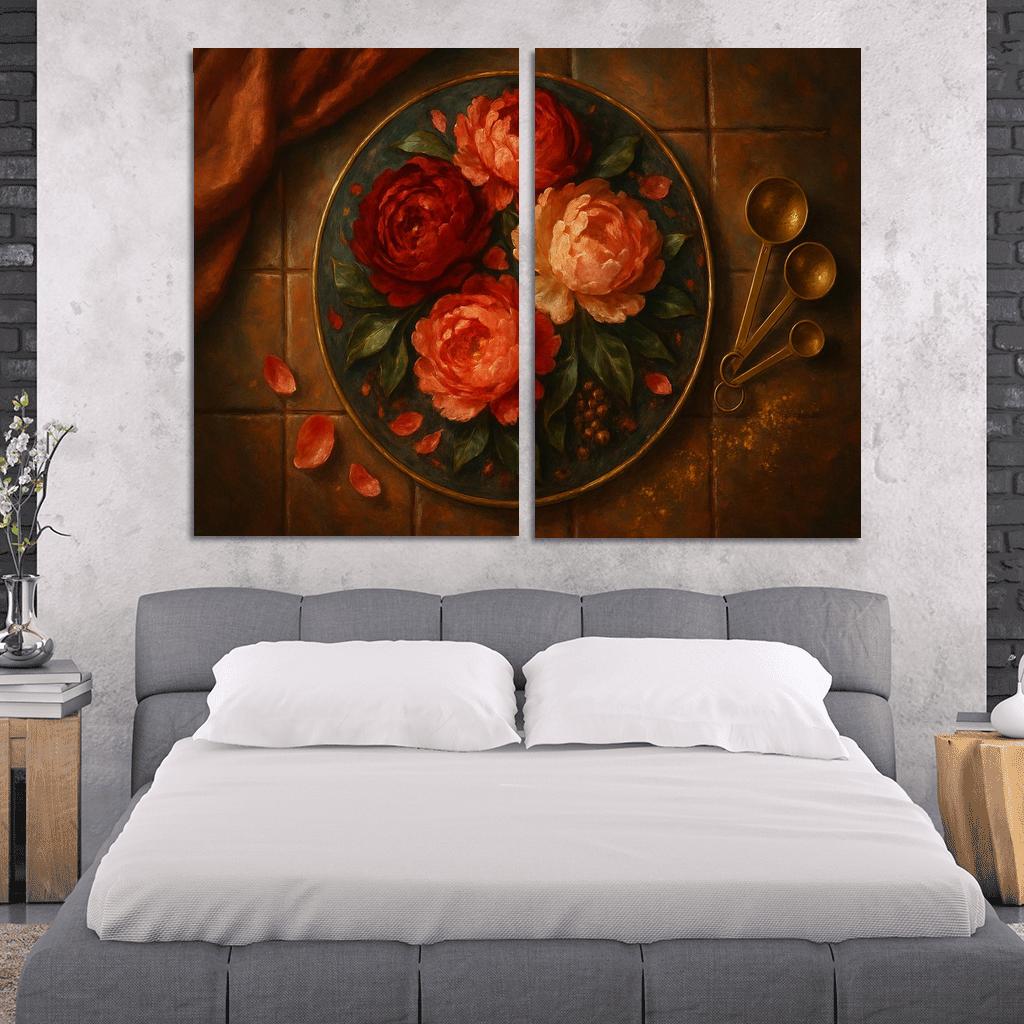 Ember Peony Mosaic multi-panel paintings