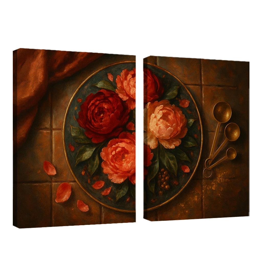 Ember Peony Mosaic multi-panel paintings