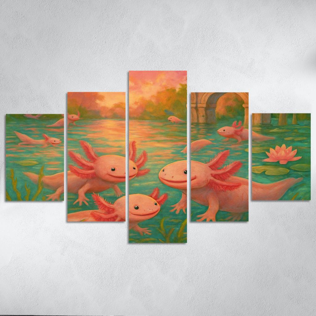 Axolotl Grove Of Xochimilco multi-panel paintings