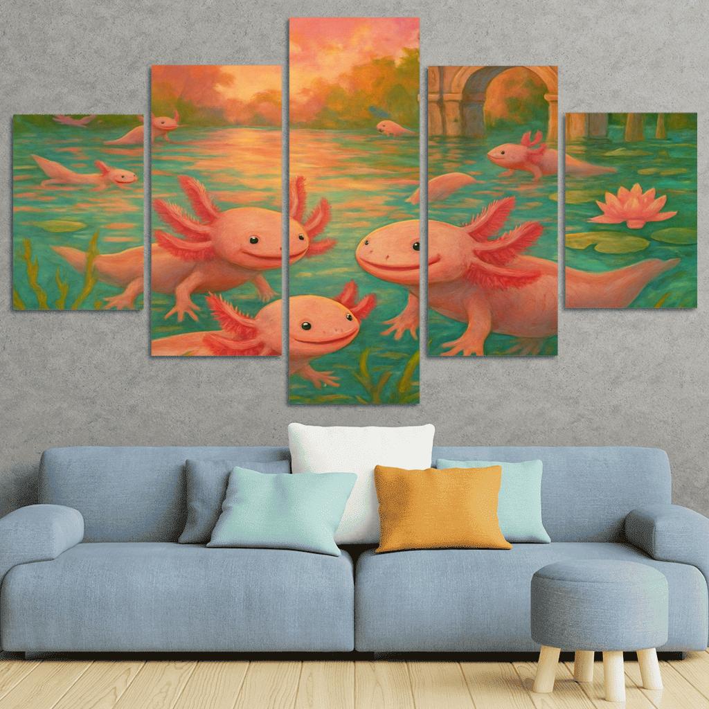 Axolotl Grove Of Xochimilco multi-panel paintings
