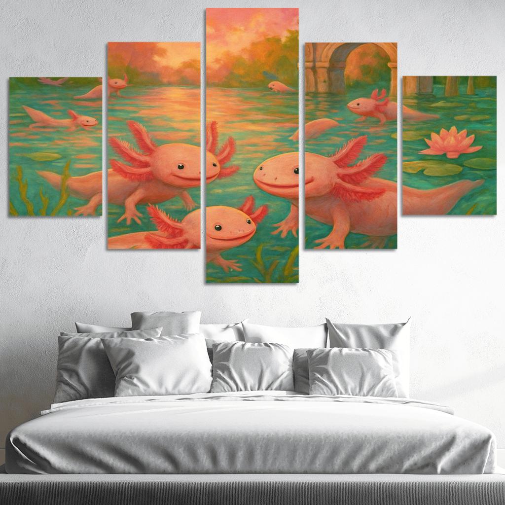 Axolotl Grove Of Xochimilco multi-panel paintings