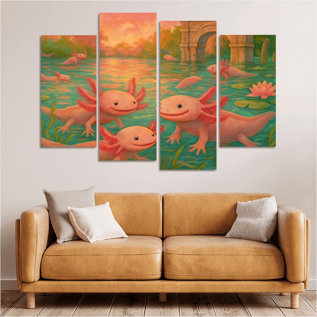 Axolotl Grove Of Xochimilco multi-panel paintings