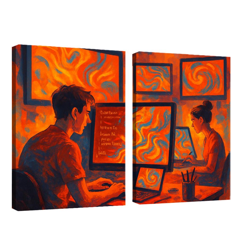 Creative Coding Through Generative Art multi-panel paintings