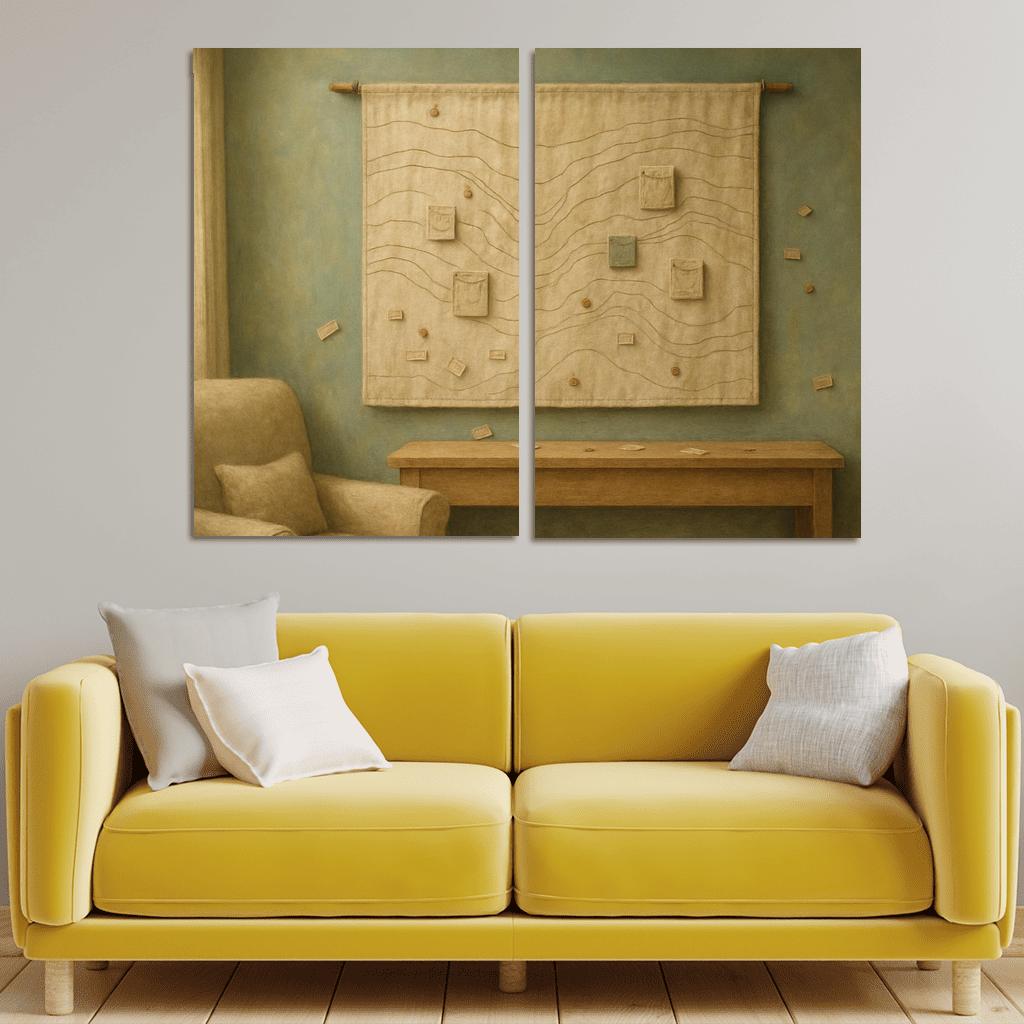 Textured Linen Memory Map Tapestry one-piece frames