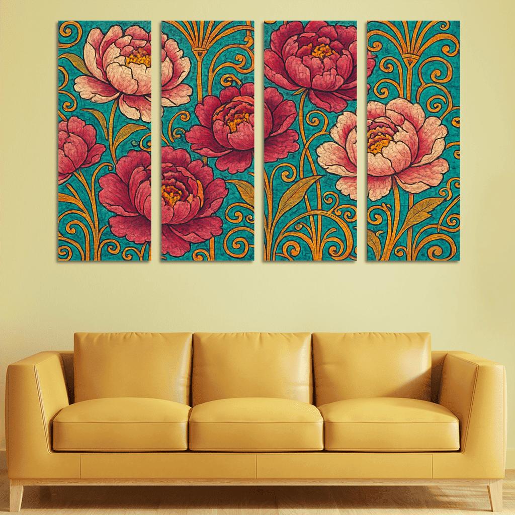 Papyrus And Peony Mosaic modern paintings frame