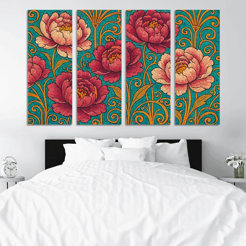 Papyrus And Peony Mosaic modern paintings frame