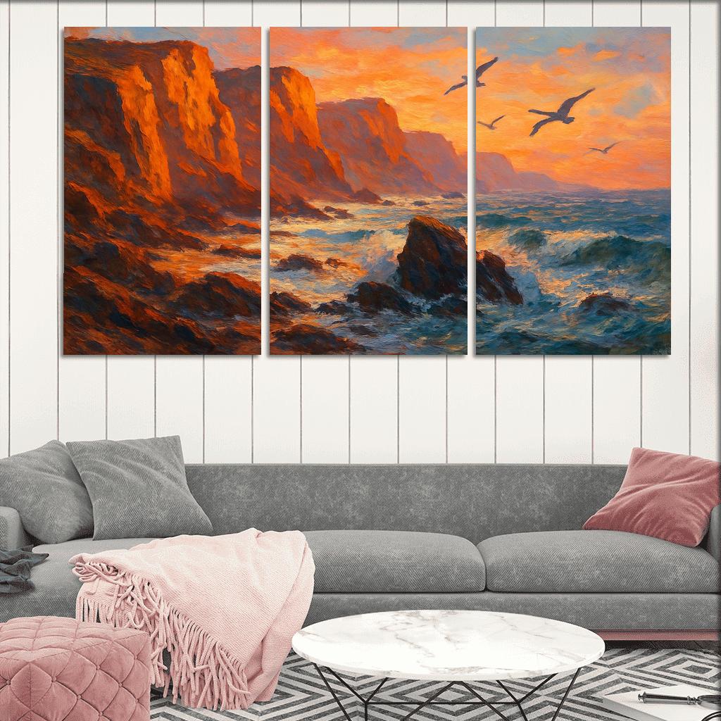 Sunrise Cliffs Adventure Coastline multi-panel paintings