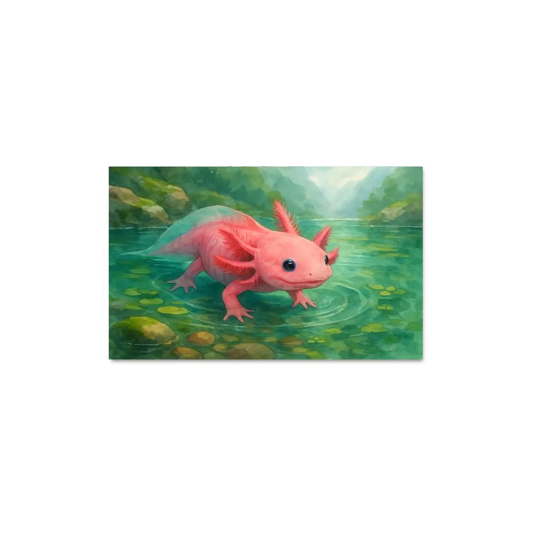 Neon Axolotl In A Mossy Mountain Pool home decor