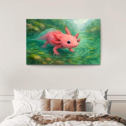 Neon Axolotl In A Mossy Mountain Pool home decor