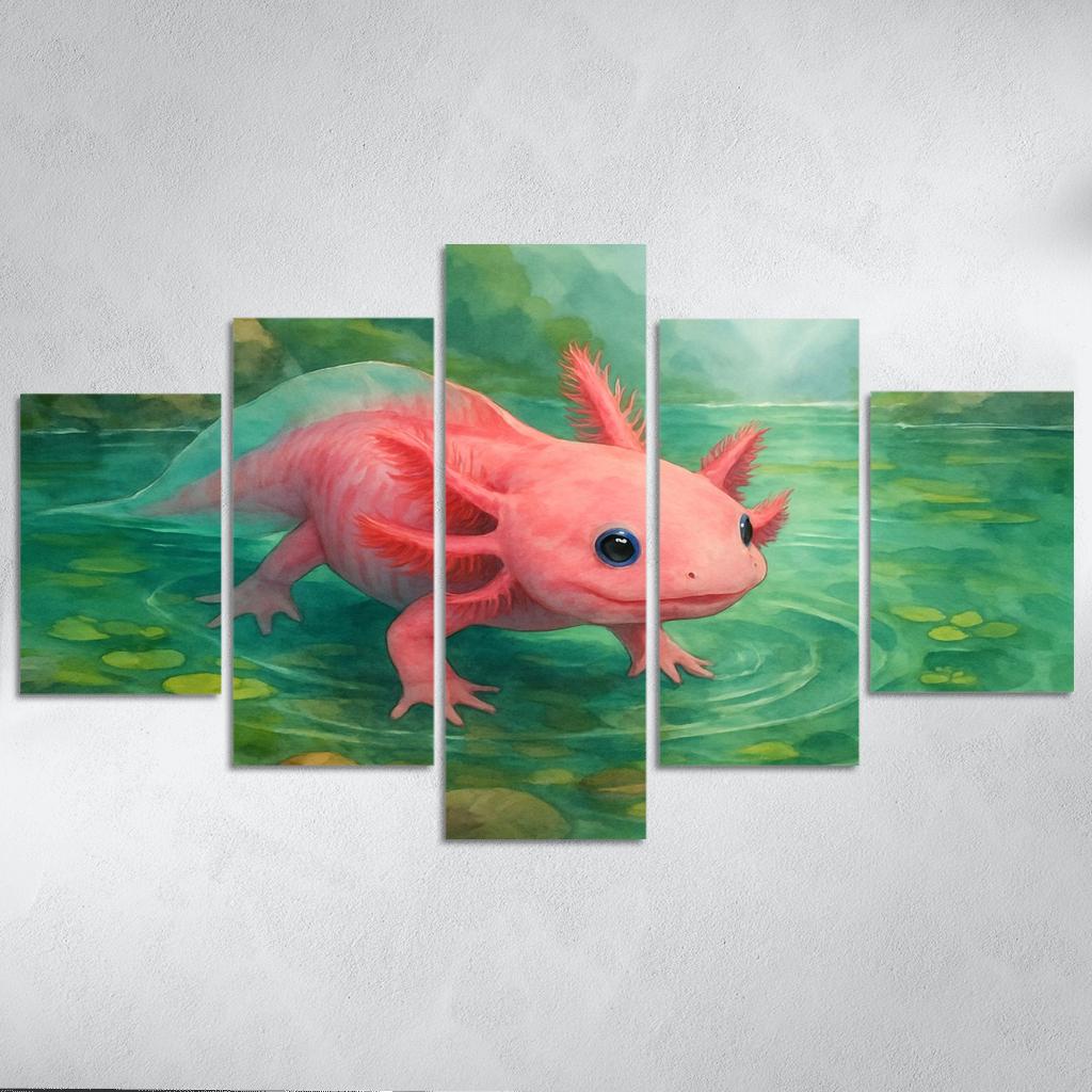 Neon Axolotl In A Mossy Mountain Pool home decor