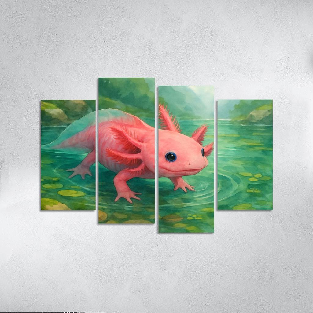 Neon Axolotl In A Mossy Mountain Pool home decor