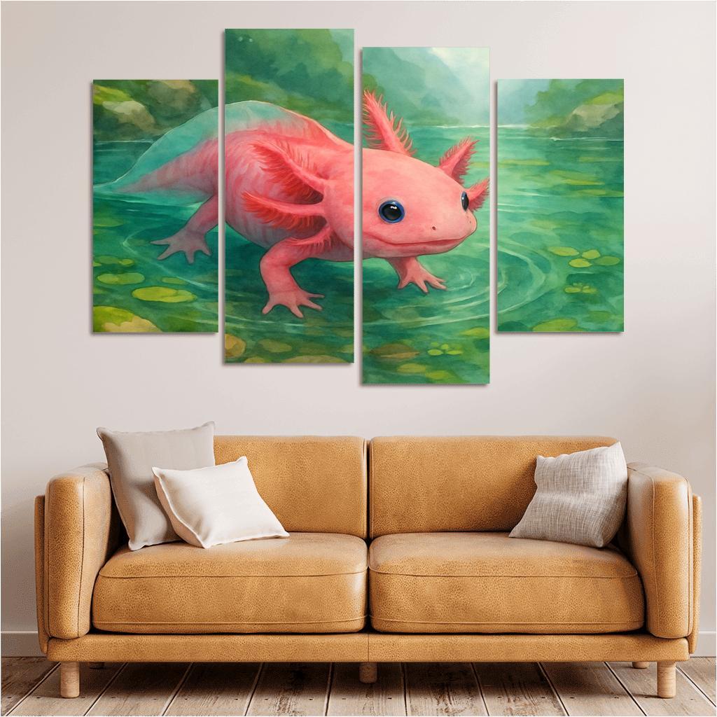 Neon Axolotl In A Mossy Mountain Pool home decor