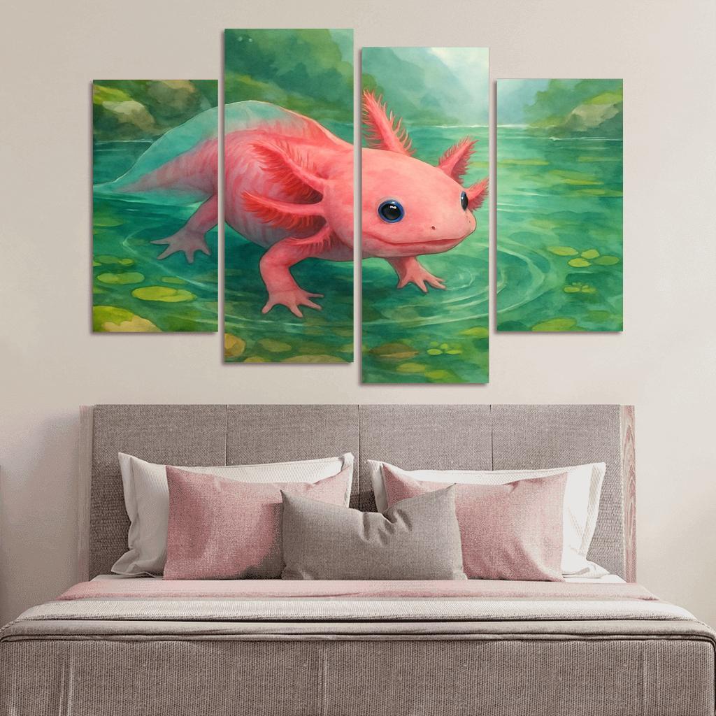 Neon Axolotl In A Mossy Mountain Pool home decor