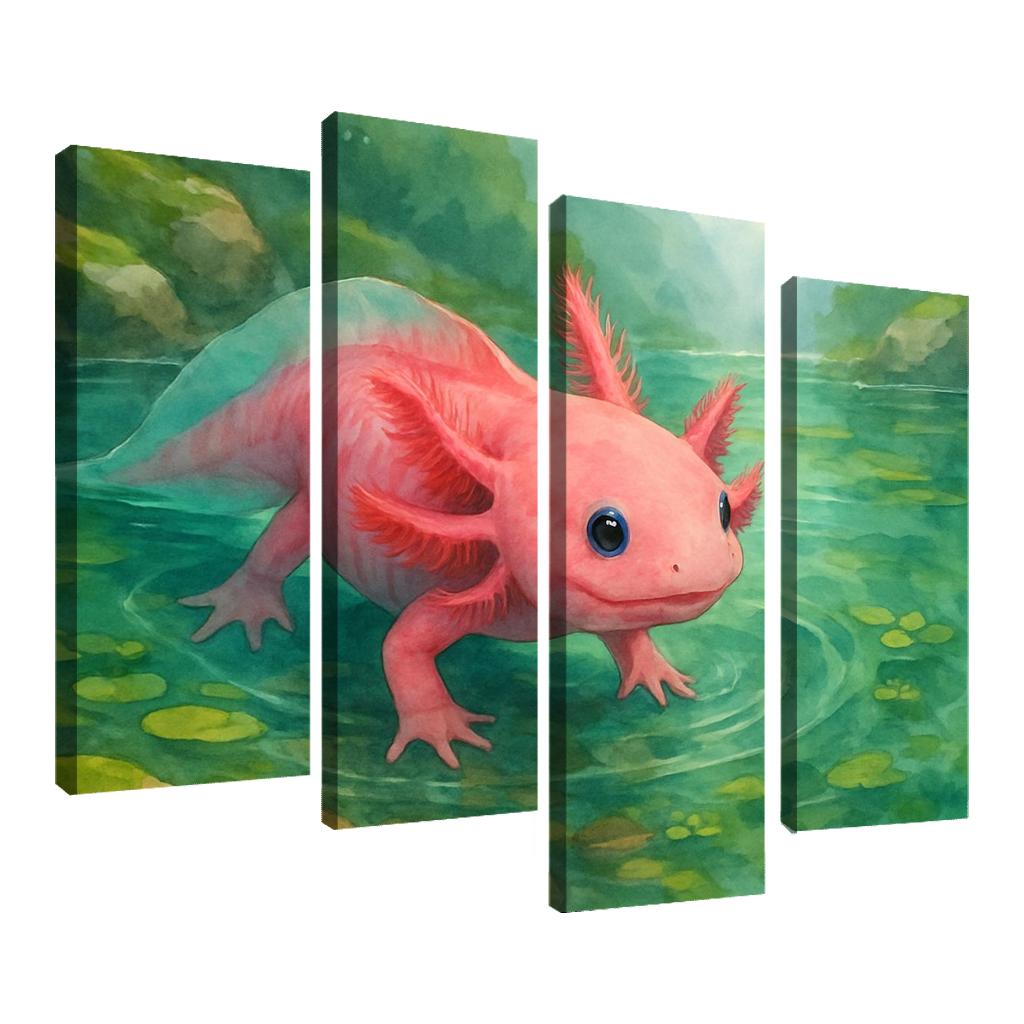 Neon Axolotl In A Mossy Mountain Pool home decor