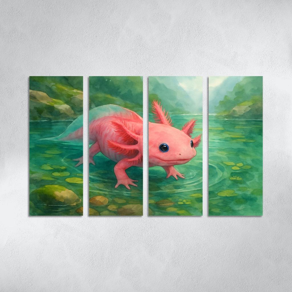 Neon Axolotl In A Mossy Mountain Pool home decor