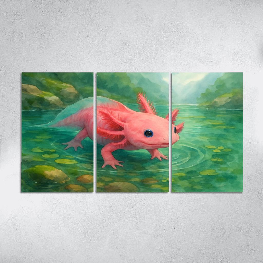 Neon Axolotl In A Mossy Mountain Pool home decor