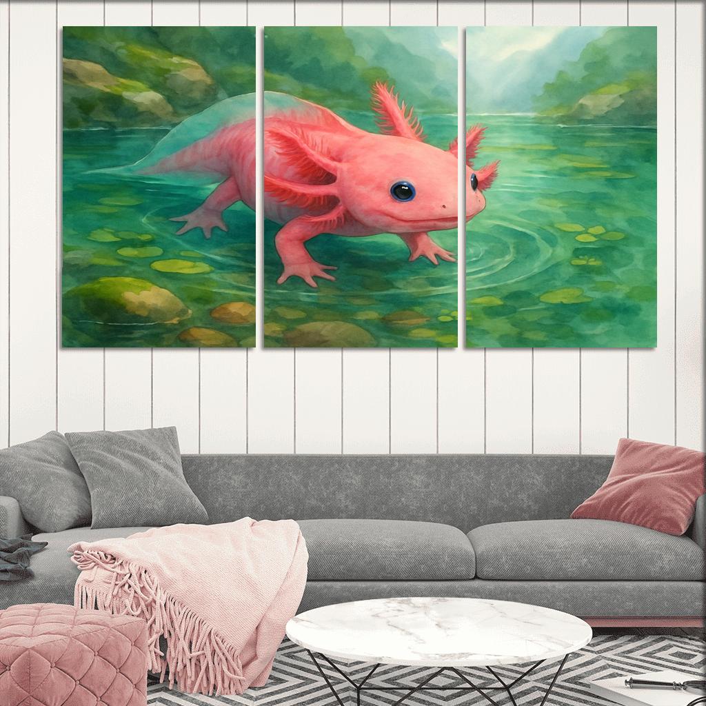 Neon Axolotl In A Mossy Mountain Pool home decor