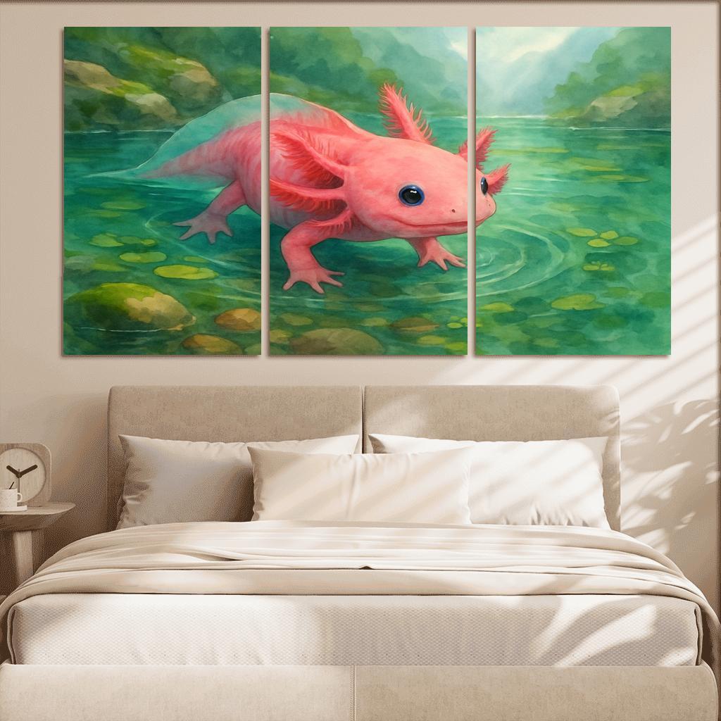 Neon Axolotl In A Mossy Mountain Pool home decor