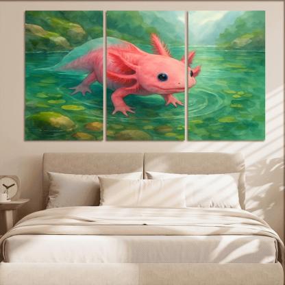 Neon Axolotl In A Mossy Mountain Pool home decor