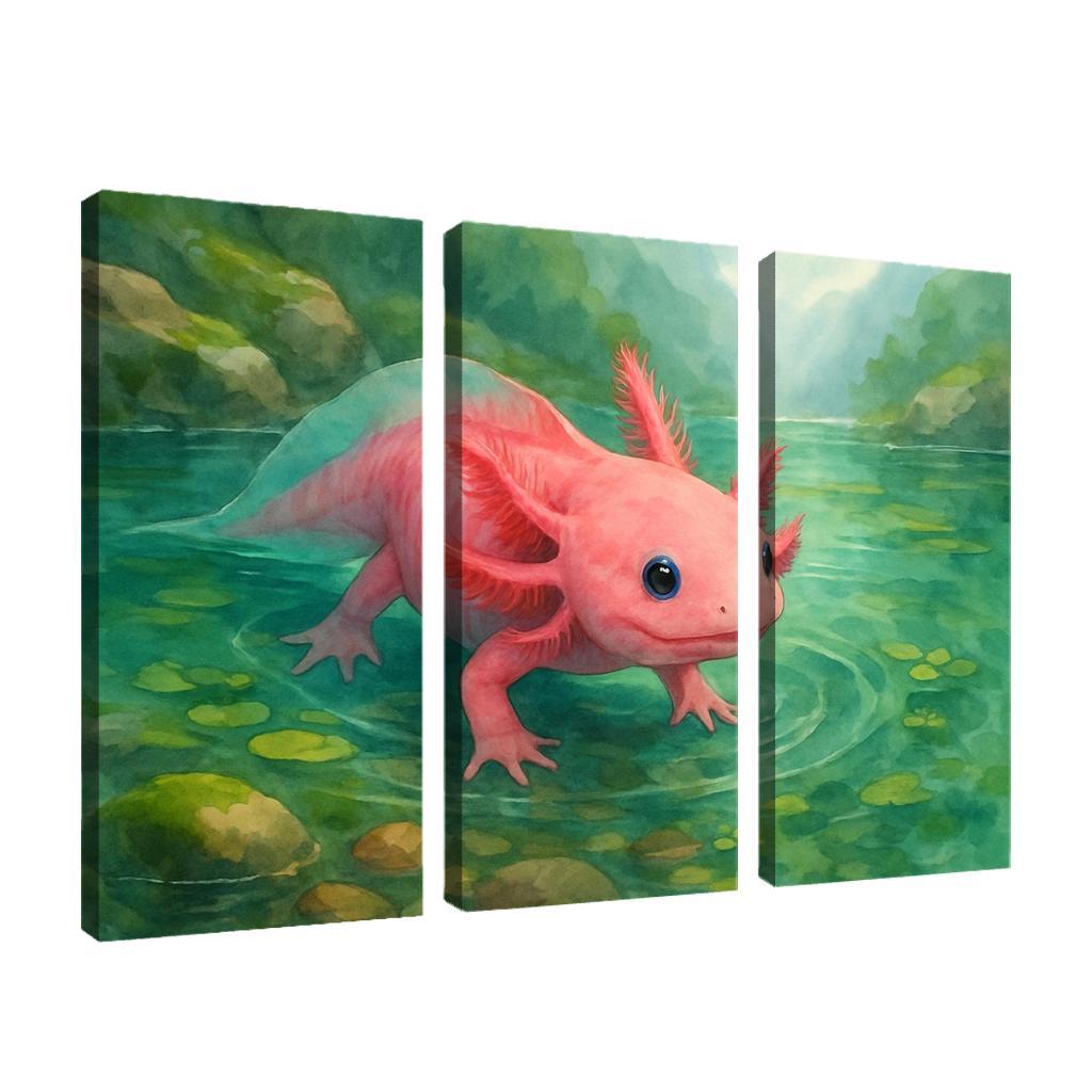 Neon Axolotl In A Mossy Mountain Pool home decor